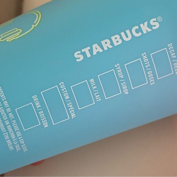 2 - Starbucks Reusable Grande 16 oz Hot Cold Cup Cups Bright Orange Baby Blue - Picture 5 of 13